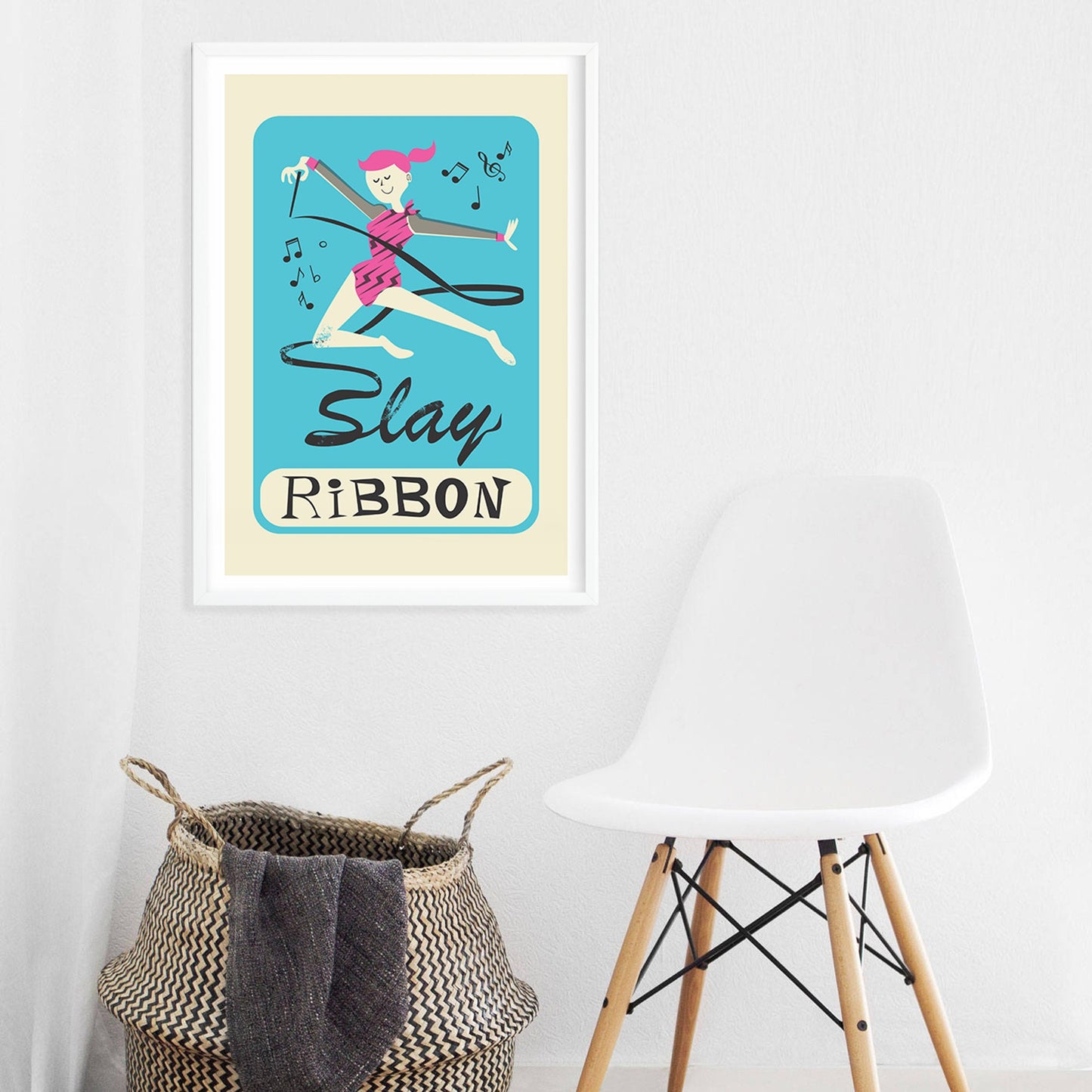 Personalized Gymnast Drawing Poster, Rhythmic Gymnastics Ribbon Wall Art, Birthday Gift For Girls