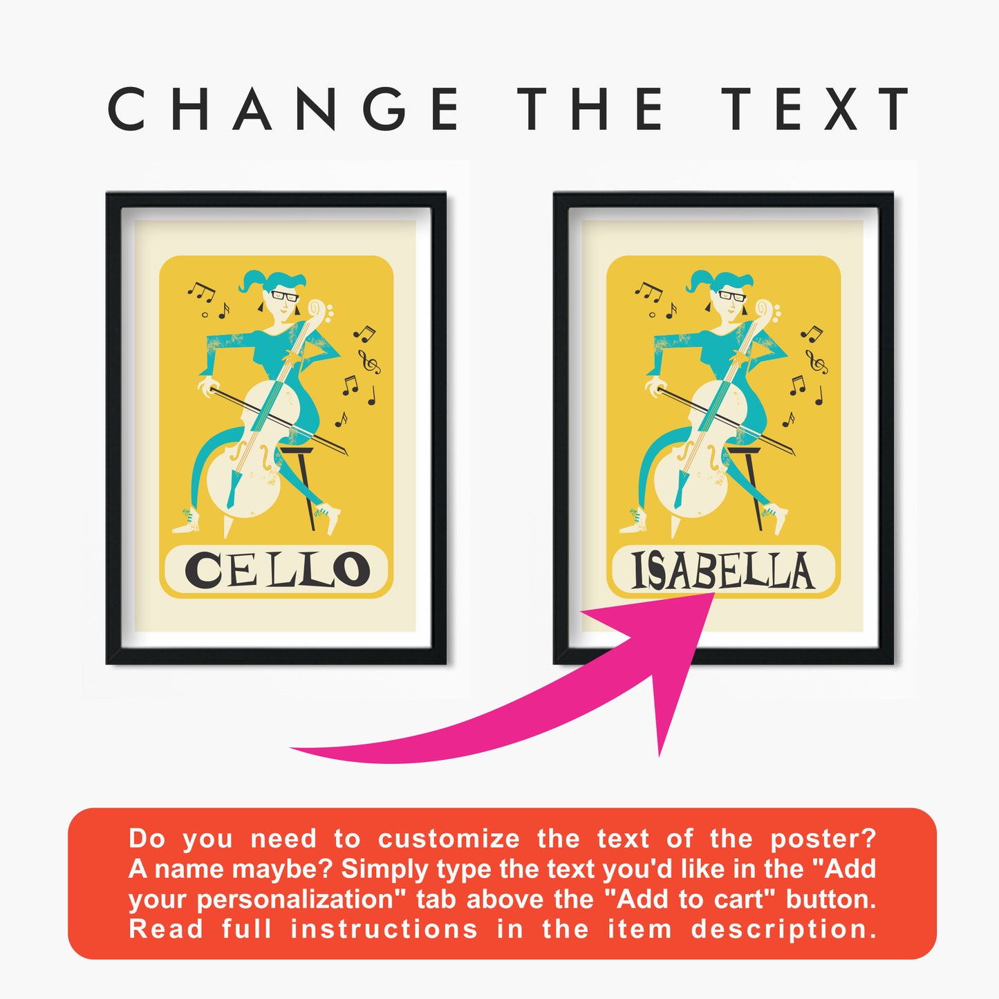 Cellist Vintage Poster Print, Girl Playing Music Instrument, Birthday BFF Cello Gift