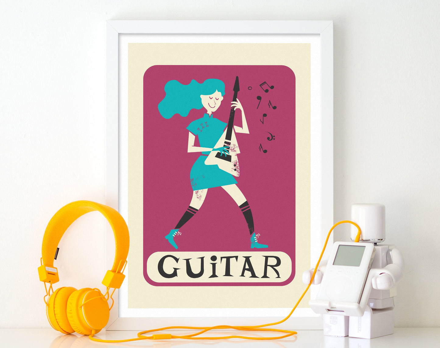 Girl Playing Electric Guitar Poster, Music Room Decor