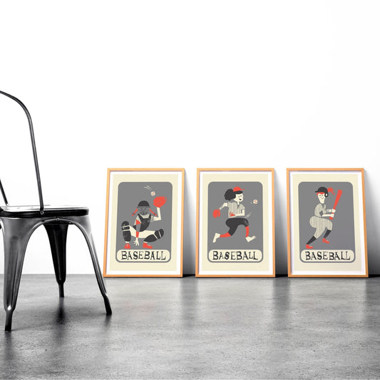 Women's Baseball Team Set Of Three Posters, Gift For Sport Lovers