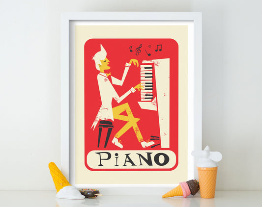 Retro Style Pianist Poster, Pick Your Color, Piano Player Music Artwork