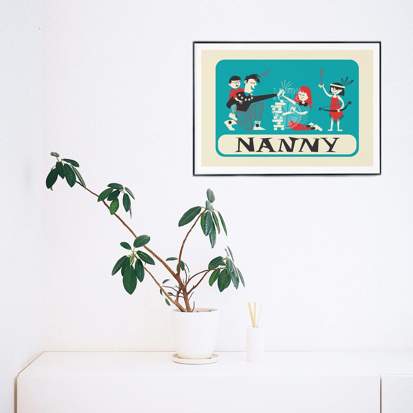 Nanny Mid Century Modern Print, Goodbye Gift, Male Babysitter Au Pair Wall Art Poster