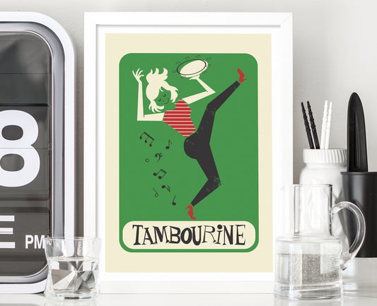 Tambourine Player Retro Poster, Custom Name And Colors, Gift for Her