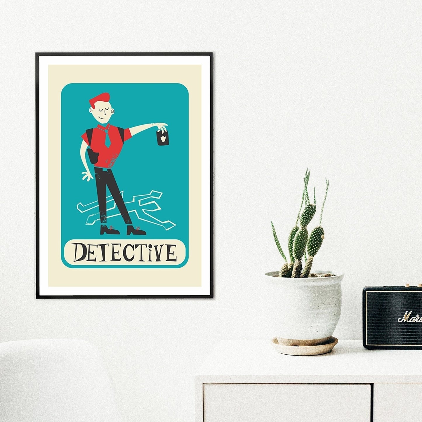 Detective Illustration Poster, Funny Gift For Detective, Select Colors Change Text