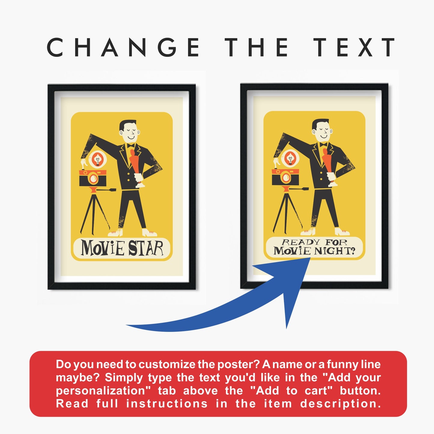 Funny Personalized Movie Star Poster, Broadway Theater Actor Gift, Vintage Mid Century Modern Decor
