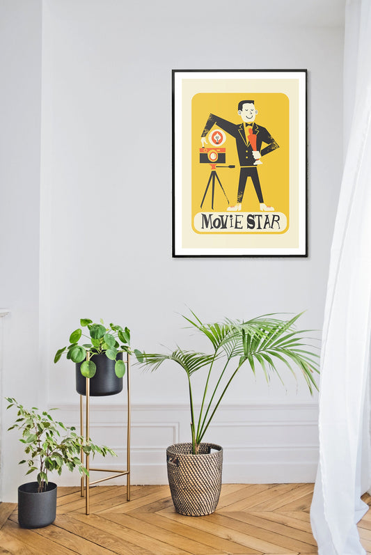 Funny Personalized Movie Star Poster, Broadway Theater Actor Gift, Vintage Mid Century Modern Decor
