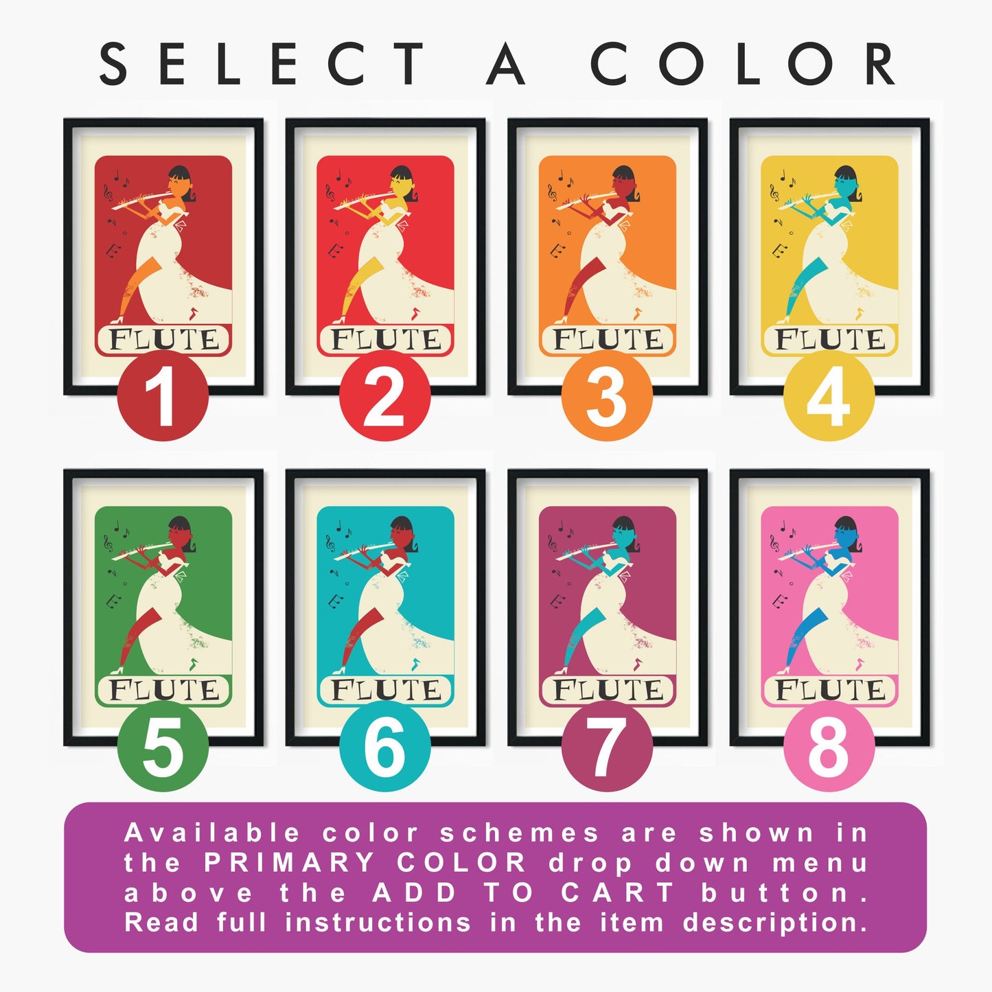 Flutist Colorful Art Poster, Illustration Flute Player, Print Gift for Music Lover