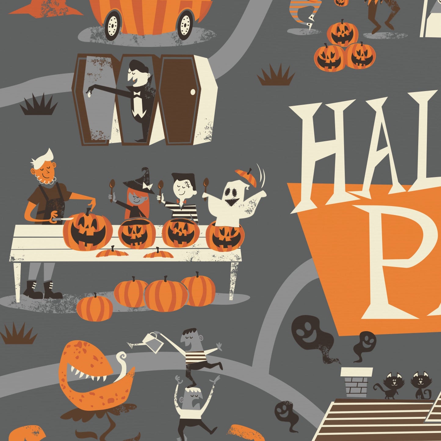 Halloween Wall Art Print, Pumpkin Poster Fall Gothic Party Decor, Witchy Vintage Art