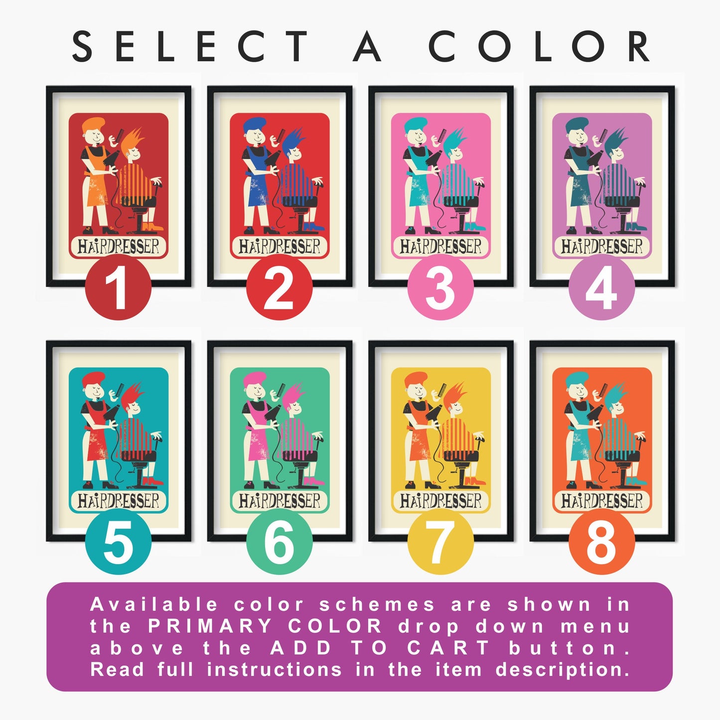 Hairdresser Personalised Set Of Prints, Add Your Favourite Names, Salon Decor Mid 50s Classic Posters