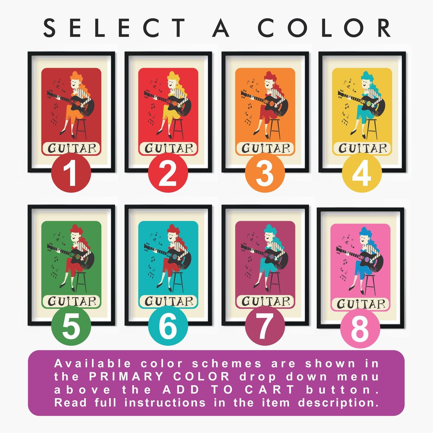 Set of Two Guitar Prints, Mid 50s Classic Posters, Best Gift For Guitarists