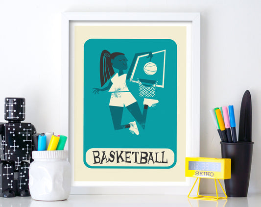 Basketball Teammate Gift, Modern Sports Poster, Teen Room Wall Decor, Support Women