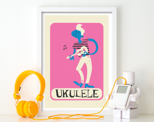 Vintage Ukulele Player Poster, Music Themed Gift Teacher Student, Retro Hawaii Folk Artwork