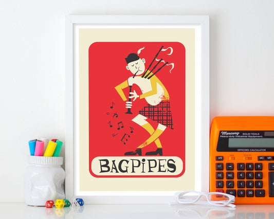 Bagpipes Print, Scotland Bagpipe Player Gift, Choose Your Colors & Name