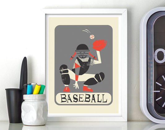 Baseball Catcher Girl Poster, Softball Teammate Birthday Christmas Hanukkah Gift, Child's Sports Team