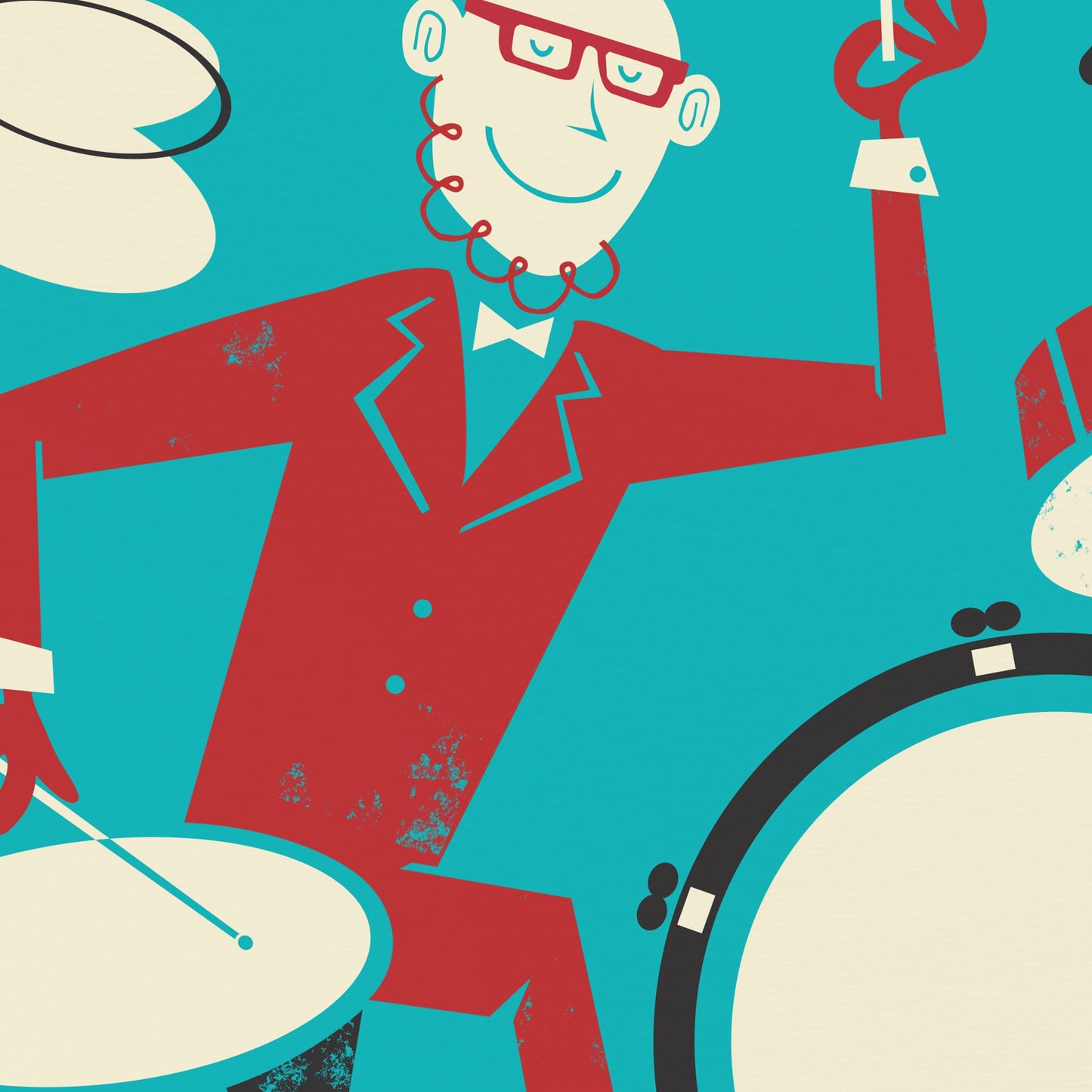 Drums Art Poster, Funny Vintage Retro Band Drummer