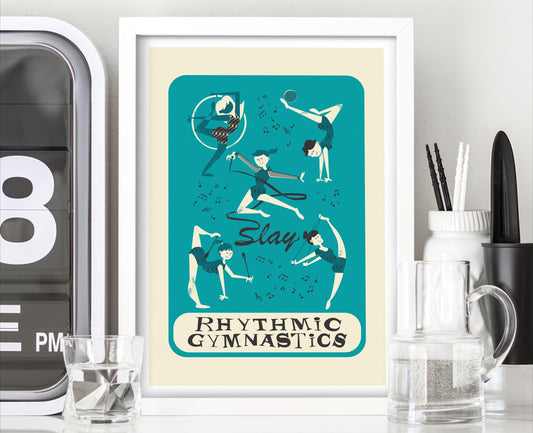 Rhythmic Gymnastics Artwork, Ball Clubs Hoop Rope and Ribbon, Gymnast Print Decor, Change Text, Teammate Gift