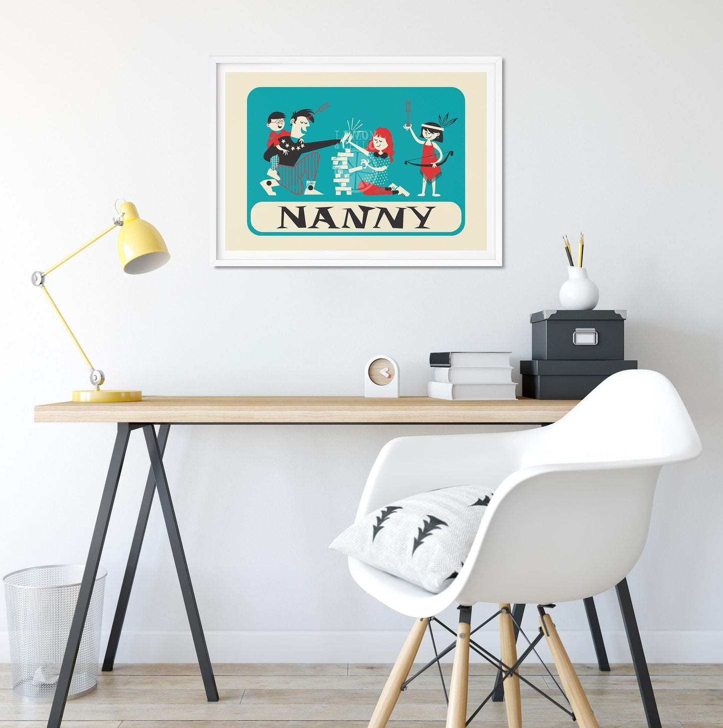 Nanny Mid Century Modern Print, Goodbye Gift, Male Babysitter Au Pair Wall Art Poster