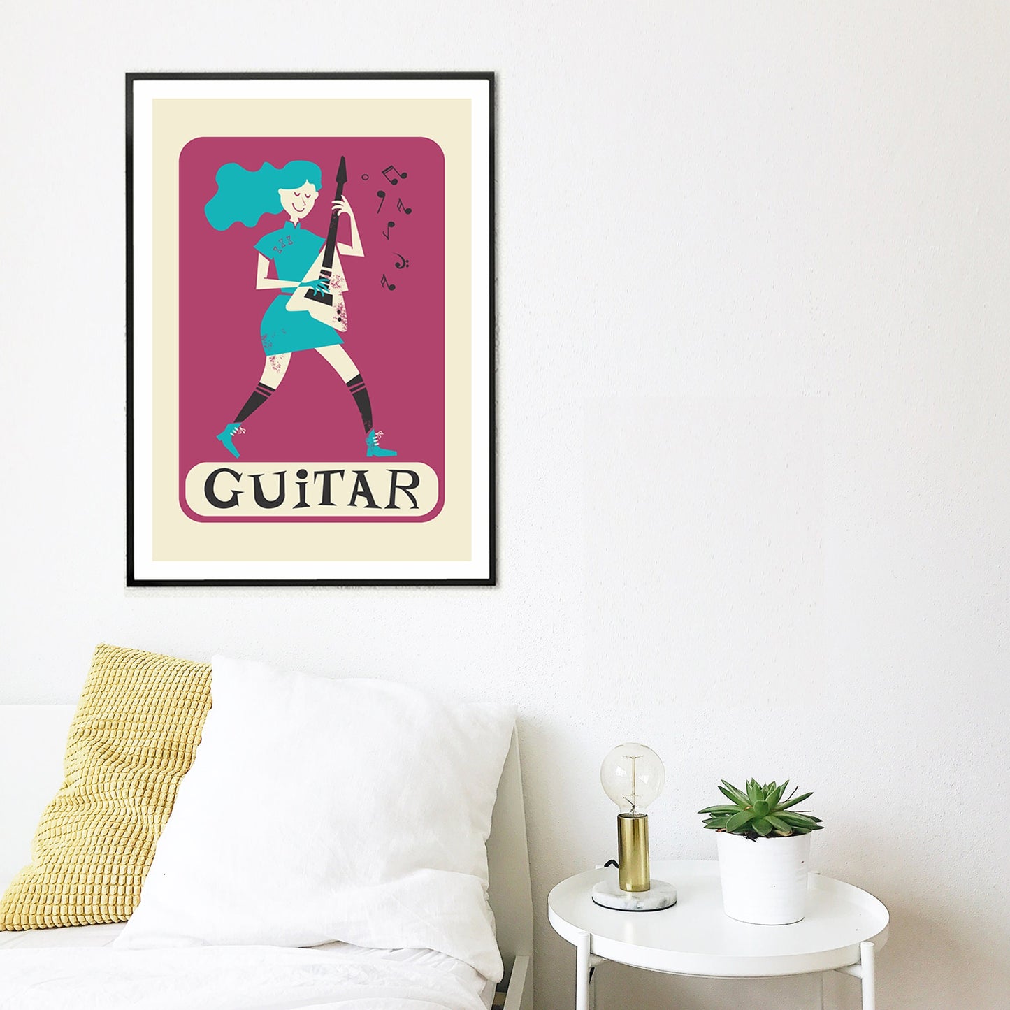 Girl Playing Electric Guitar Poster, Music Room Decor
