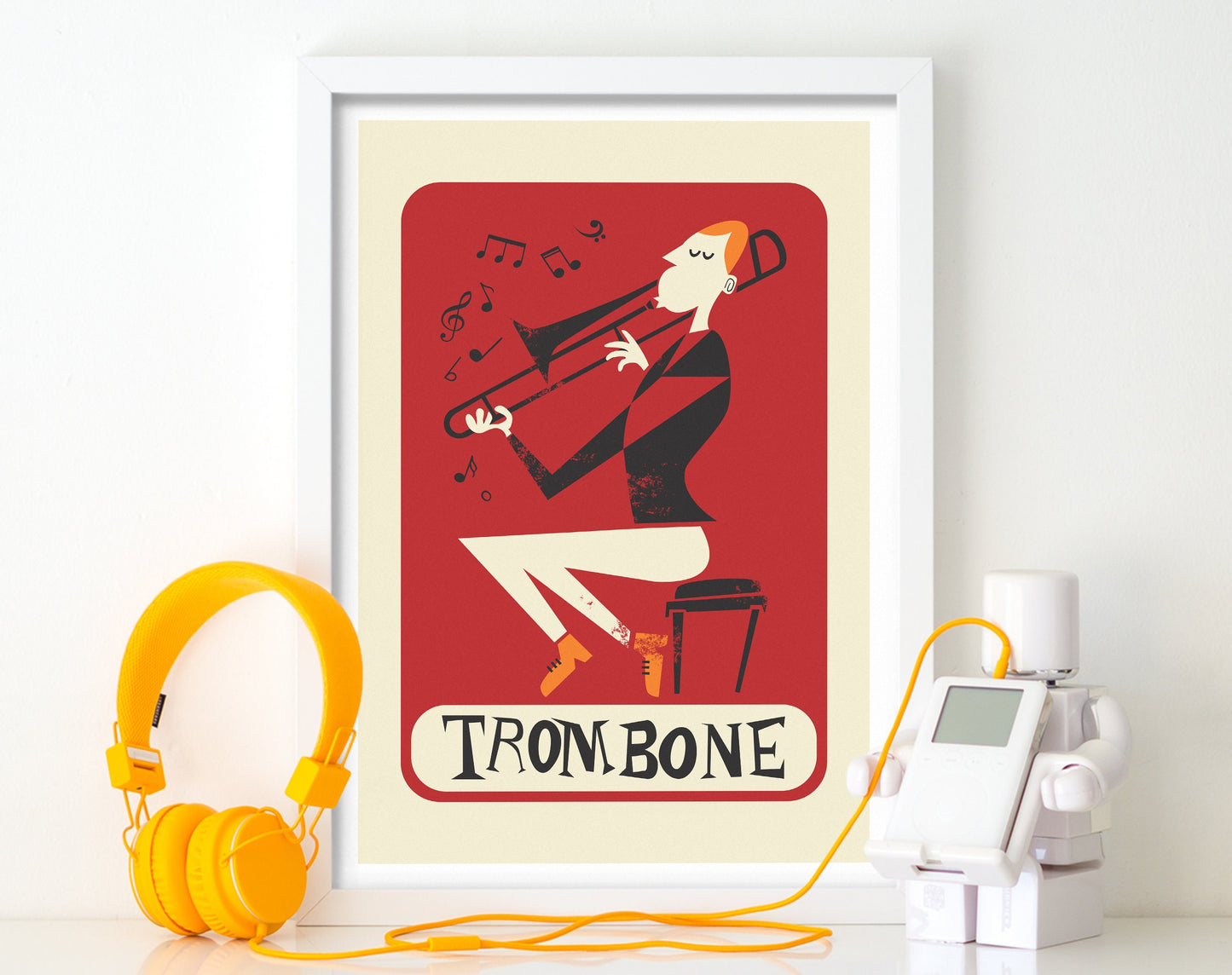 Unique Trombone Poster Gift, Valentine's Day Gift, Mid Century Brass Instrument