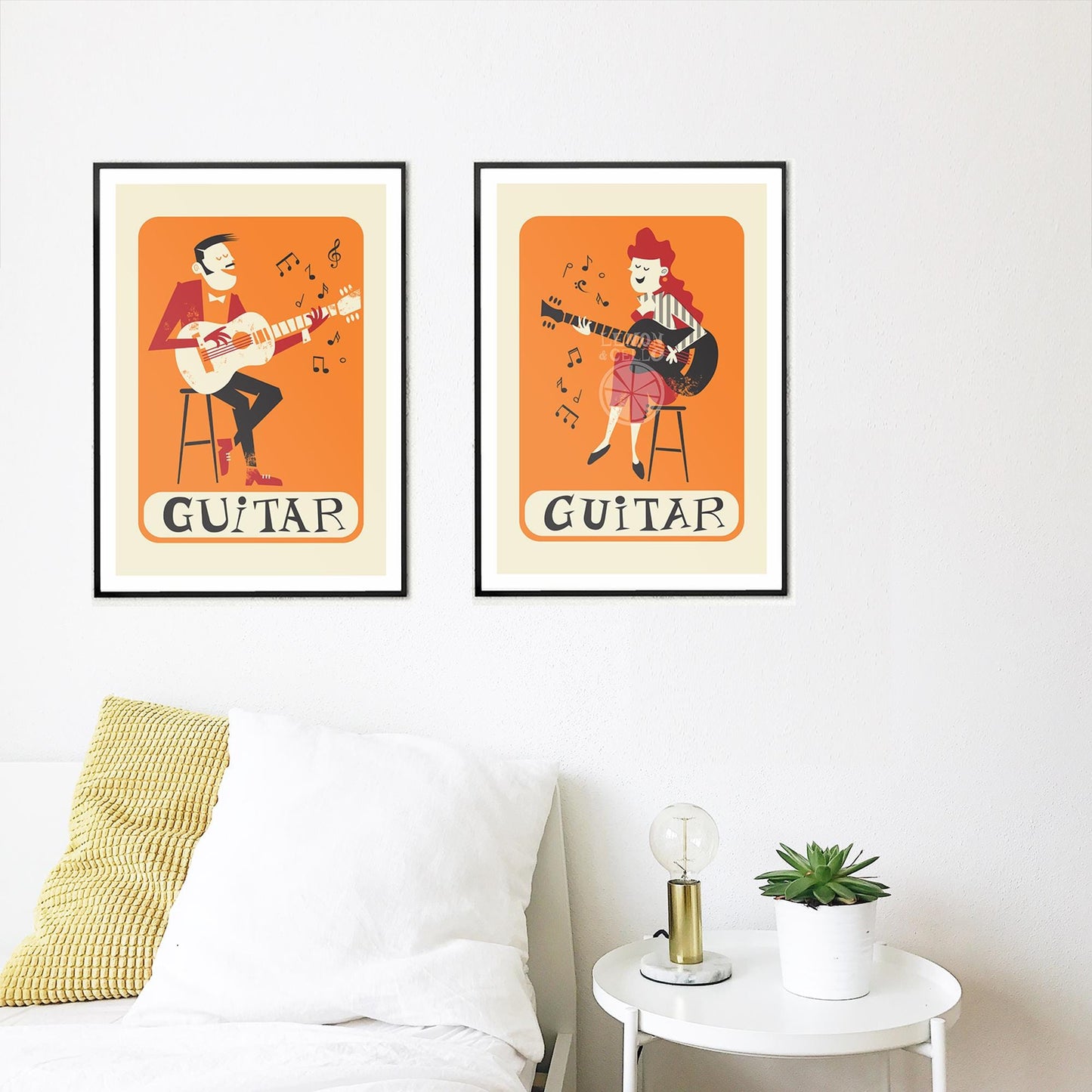 Set of Two Guitar Prints, Mid 50s Classic Posters, Best Gift For Guitarists