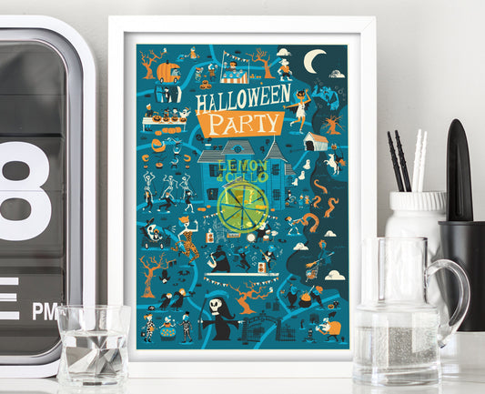 Halloween Poster, Spooky Halloween Decor, Vintage Style Print, Ghost Spider Skeleton