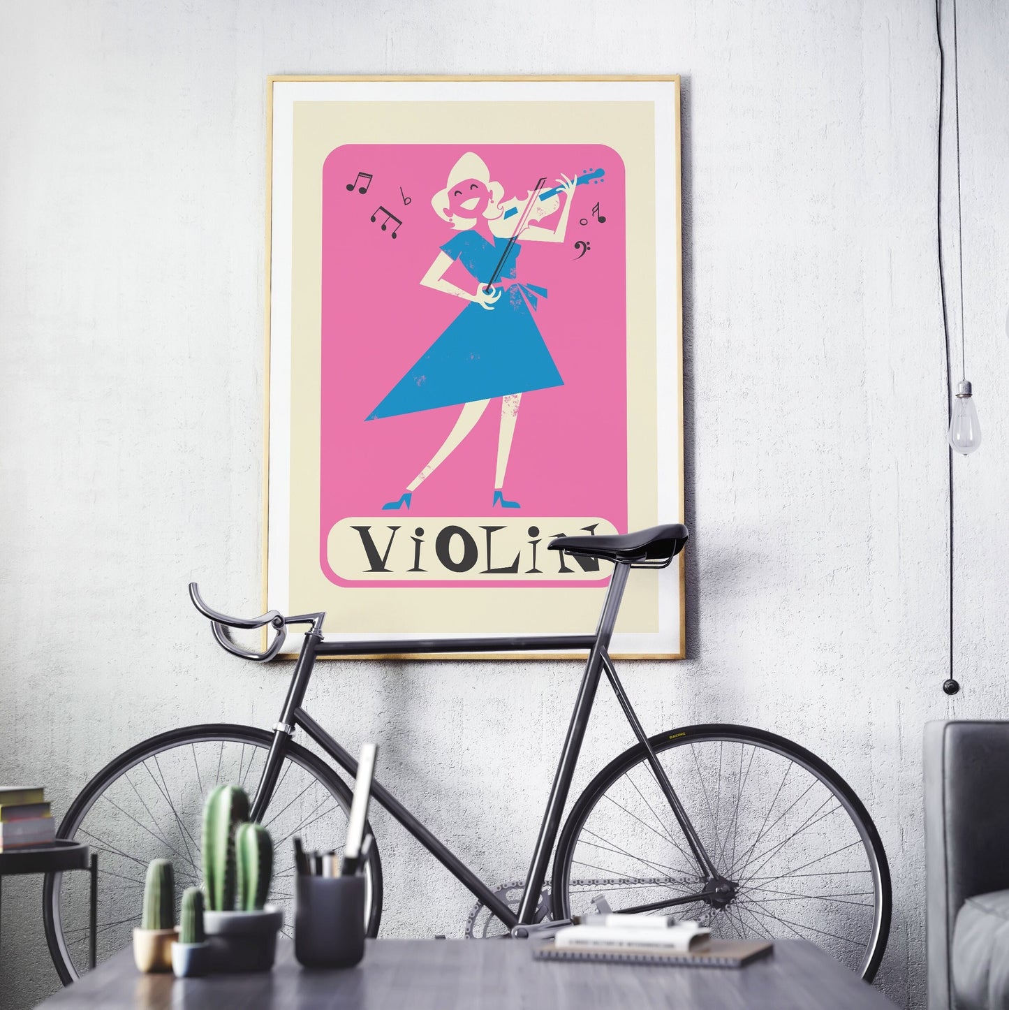 Violin Print, Living Room Wall Art, Gift for Teacher, Color of Your Choice, Mid 50s