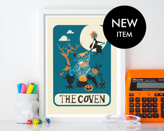 Coven Print, Halloween Witch Wall Art, Dark Academia, Gothic Victorian, Whimsical Wicca Artwork