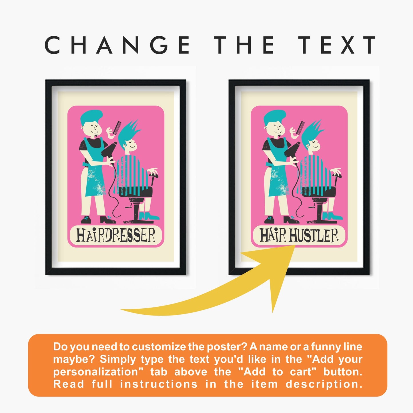 Hairdresser Personalised Set Of Prints, Add Your Favourite Names, Salon Decor Mid 50s Classic Posters