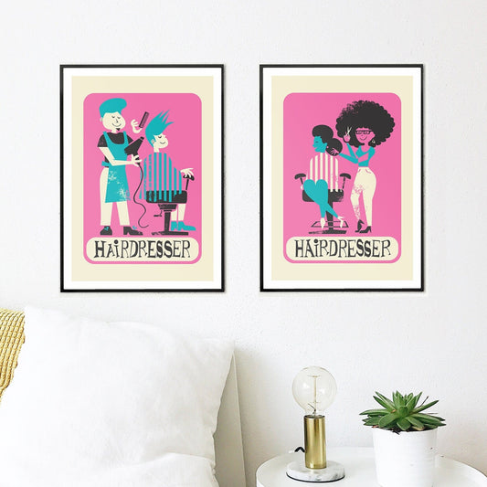 Hairdresser Personalised Set Of Prints, Add Your Favourite Names, Salon Decor Mid 50s Classic Posters