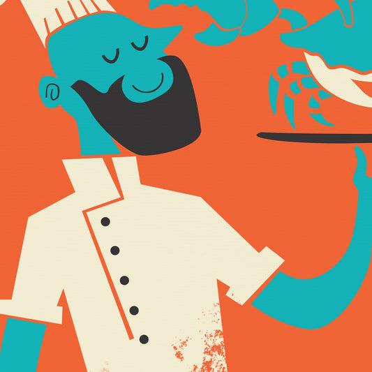 Cooking Print, Cool Chef Poster, Fun Kitchen Art Chef And Crab, Modern Aesthetic Kitchen Decor