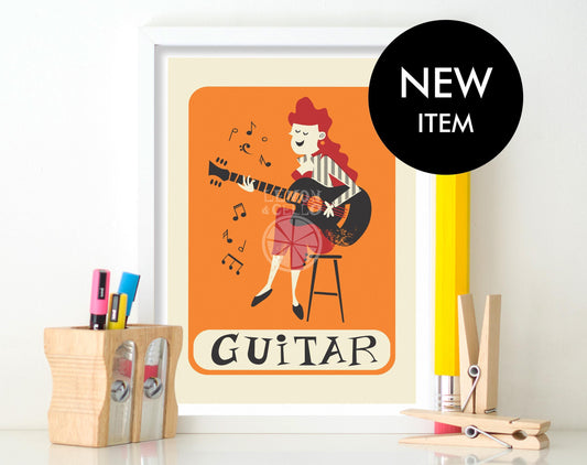 Acoustic Guitar Print, Musician Gift, Personalize Text, Music Lover Gallery Wall Decor