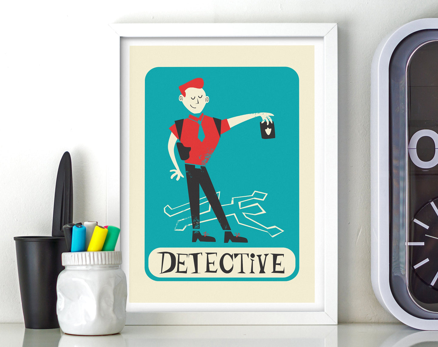 Detective Illustration Poster, Funny Gift For Detective, Select Colors Change Text
