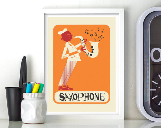 Saxophone Print, Jazz Player Vintage Poster, Music Gift Birthday Boyfriend Rock
