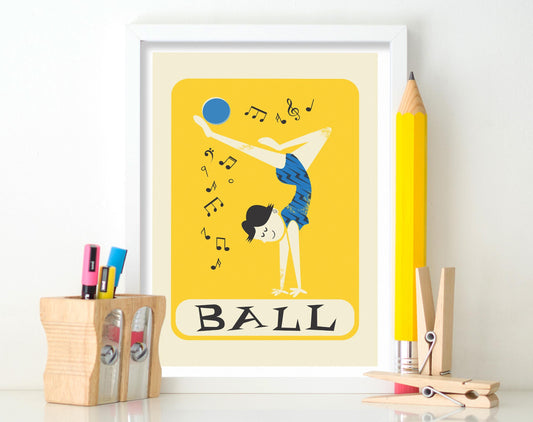 Rhythmic Gymnastics Ball Wall Art, Sports Poster, Girls Room Decor, Choose Colors