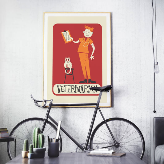 Print Gift For Veterinarian, Funny Animal Cat Pet, Vintage Mid Century Modern