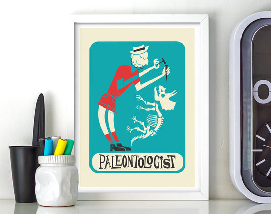 Paleontology Art Poster, Fossil Dinosaur Lover Gifts, Funny Retro Paleontologist Birthday Gift
