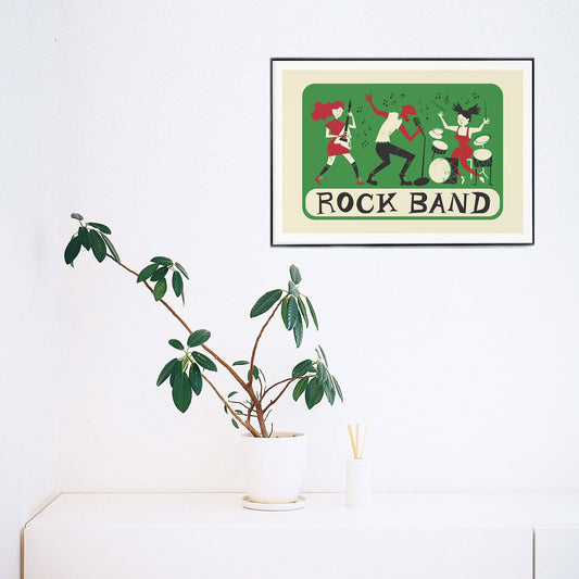 Rock Band Poster, Music Print Gift For Him/Her, Guitar Drums Singer