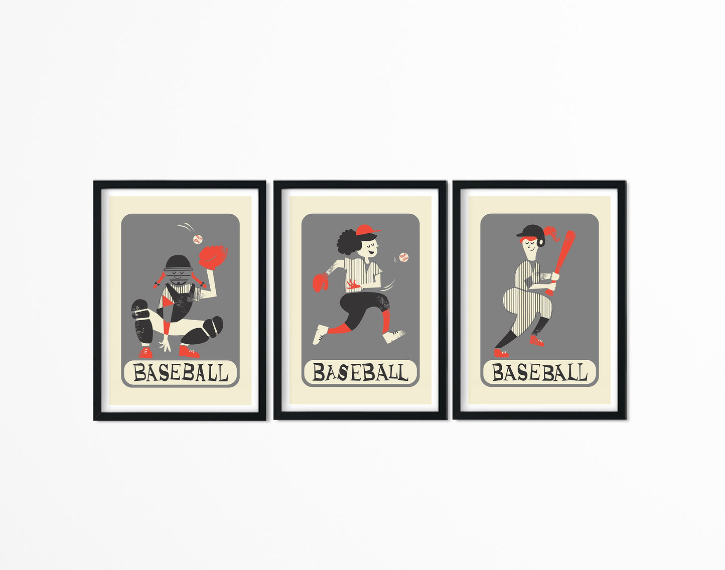 Women's Baseball Team Set Of Three Posters, Gift For Sport Lovers
