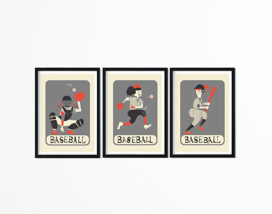 Women's Baseball Team Set Of Three Posters, Gift For Sport Lovers