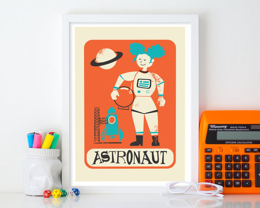 Astronaut Decor Poster, Fun Birthday Gift For Girls, Name of Your Choice, Mid 50s Print
