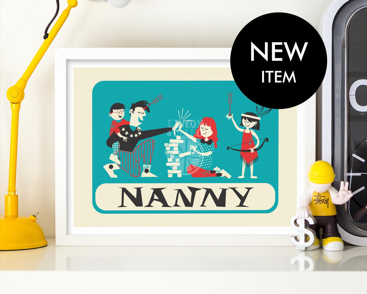 Nanny Mid Century Modern Print, Goodbye Gift, Male Babysitter Au Pair Wall Art Poster
