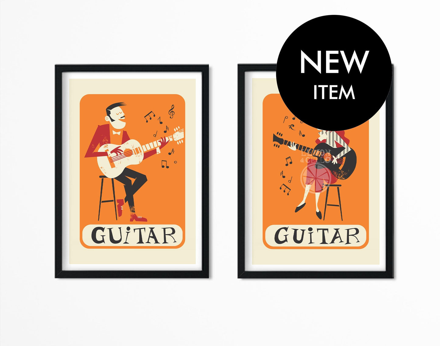 Set of Two Guitar Prints, Mid 50s Classic Posters, Best Gift For Guitarists