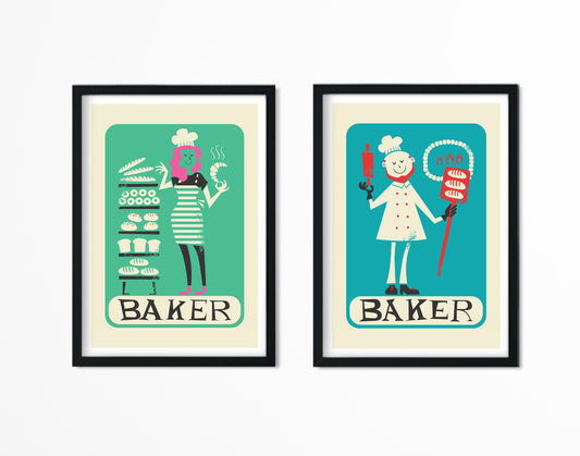 Personalized Bakers Set Of Posters, Minimal Mid 50s Style, Baking Gifts Prints, Housewarming Kitchen