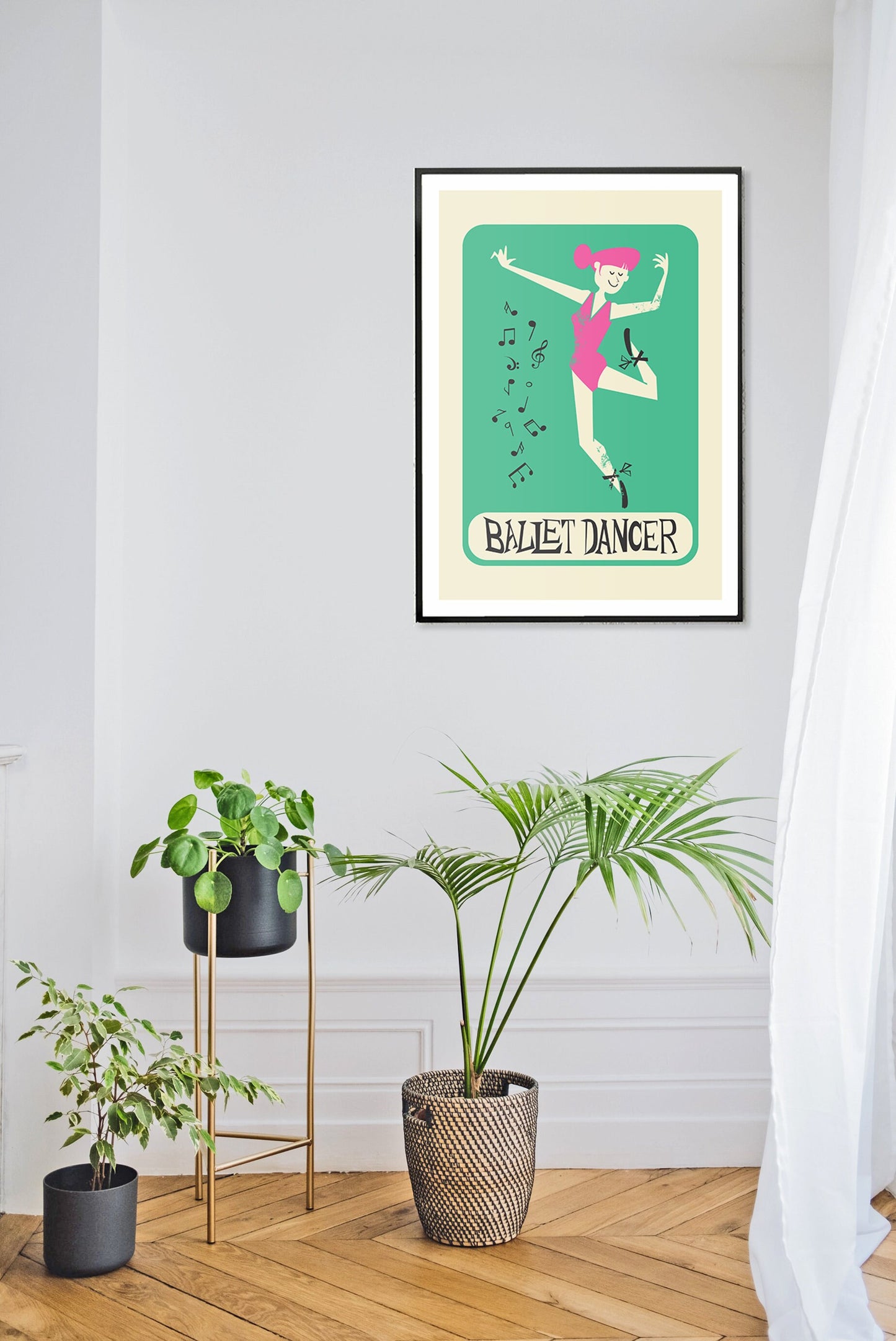 Ballet Dancer Birthday Gift Print, Personalised Ballerina Mid Century Poster, Dance Shoes