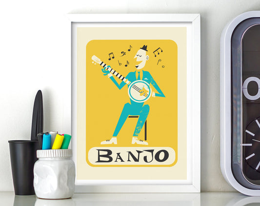 Banjo Player Vintage Print Poster, Father’s Day Gift, Name Of Your Choice