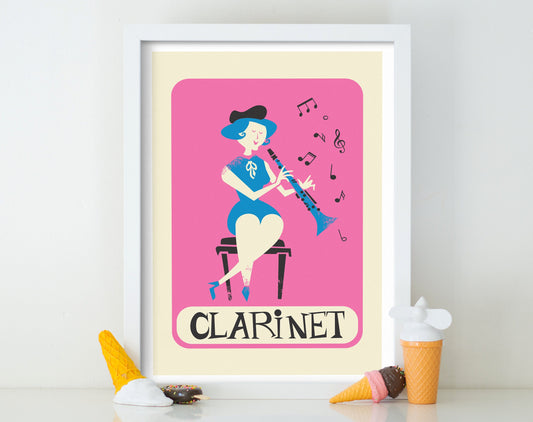 Clarinet Vintage Poster Print, Birthday Novelty Gift, Clarinetist Retro Decor, Beret French Woman Paris