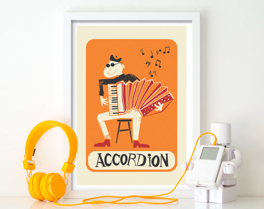 Accordion Print, Gift for Musician, Bedroom Decor Musical