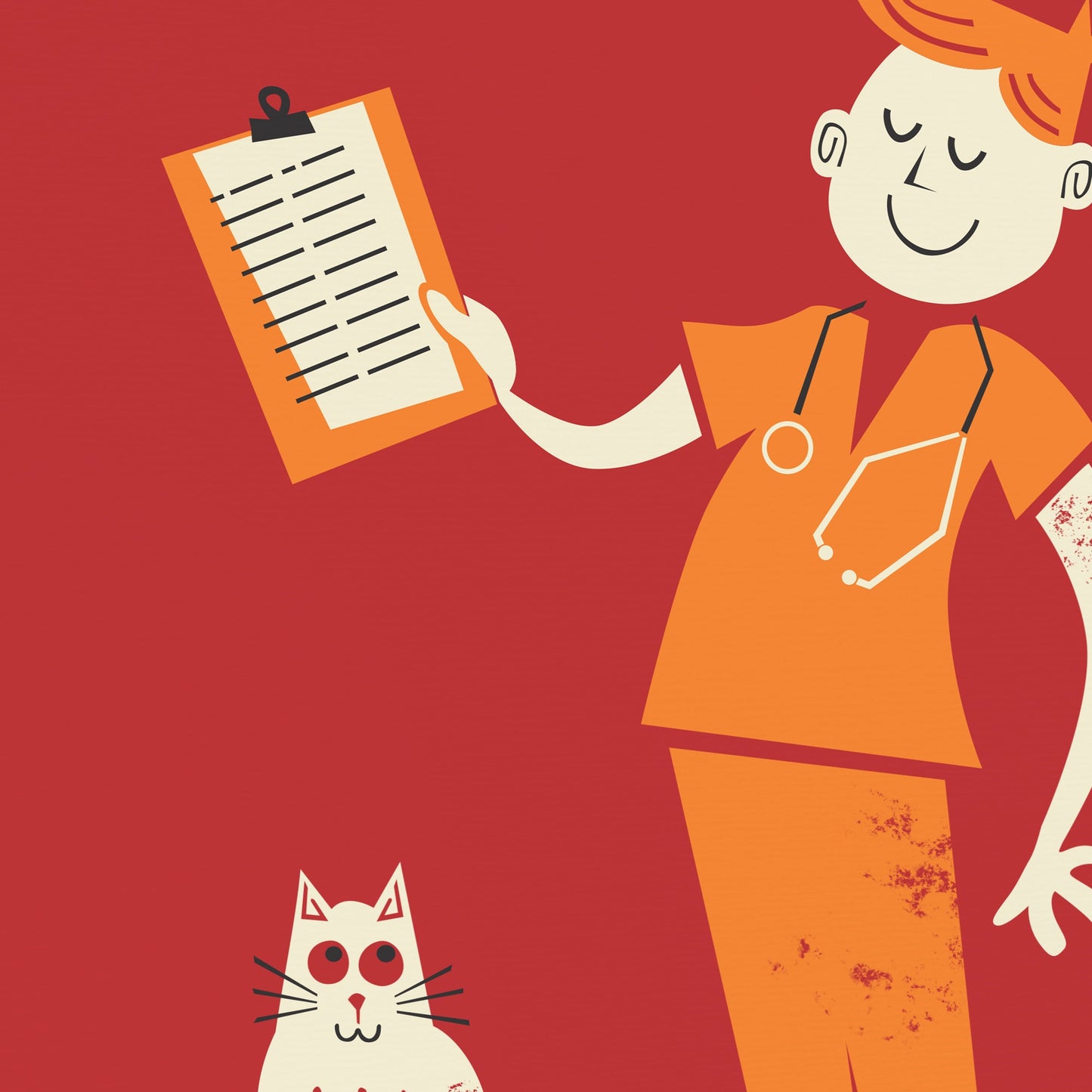 Print Gift For Veterinarian, Funny Animal Cat Pet, Vintage Mid Century Modern