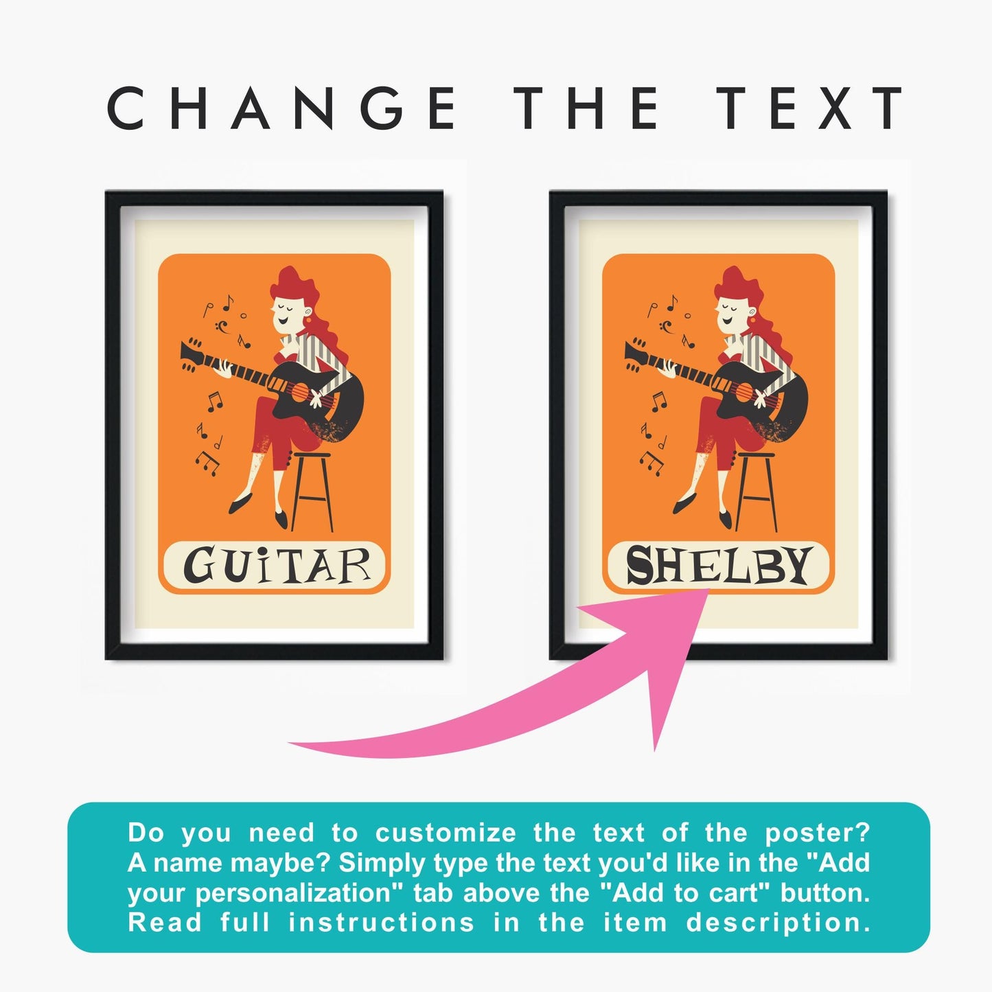 Set of Two Guitar Prints, Mid 50s Classic Posters, Best Gift For Guitarists