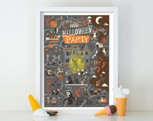 Halloween Wall Art Print, Pumpkin Poster Fall Gothic Party Decor, Witchy Vintage Art